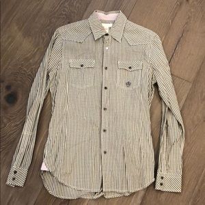 Diesel Men’s green/white gingham plaid shirt